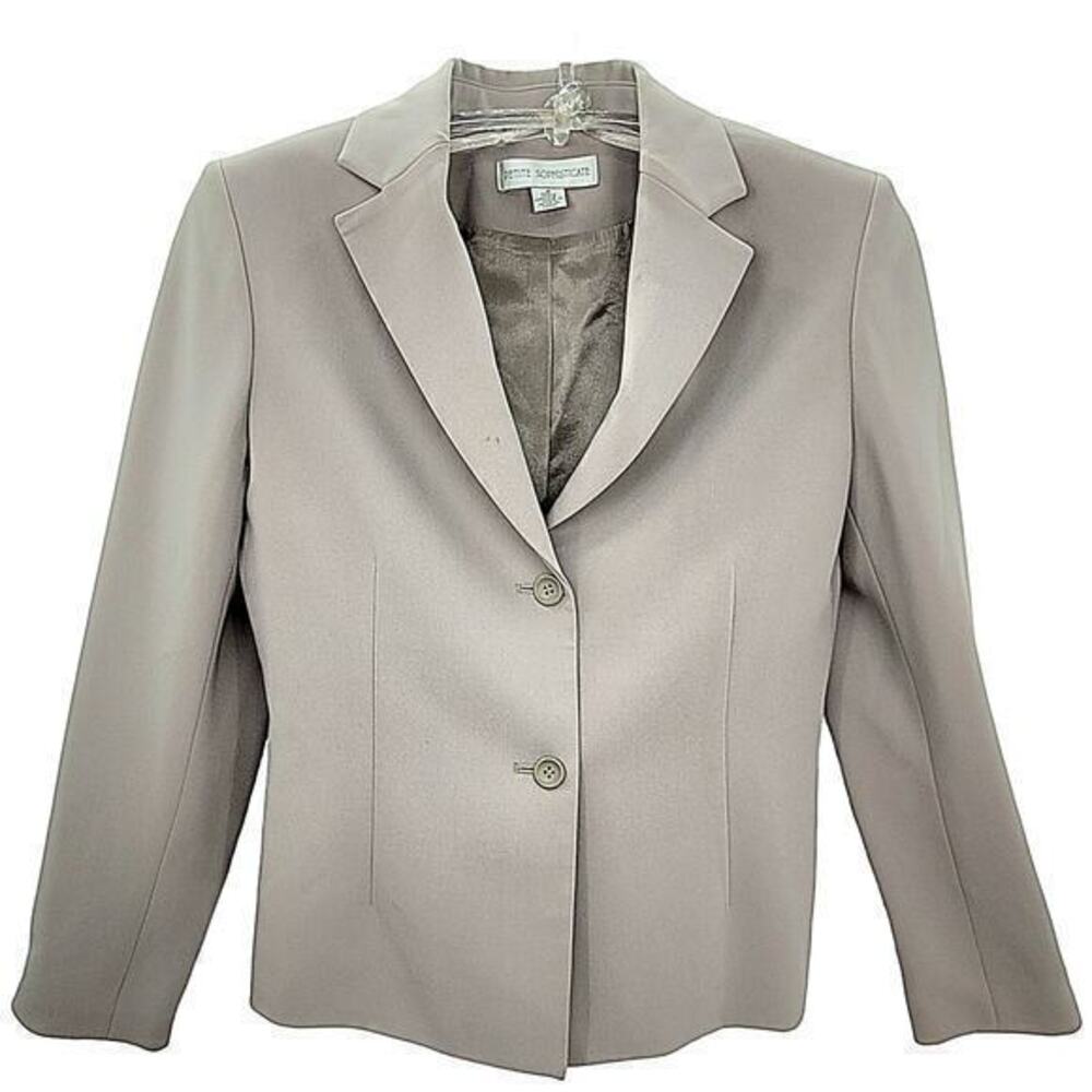 Vintage Petite Sophisticate Gray‎ Two Button Long Sleeve Boxy Blazer Jacket